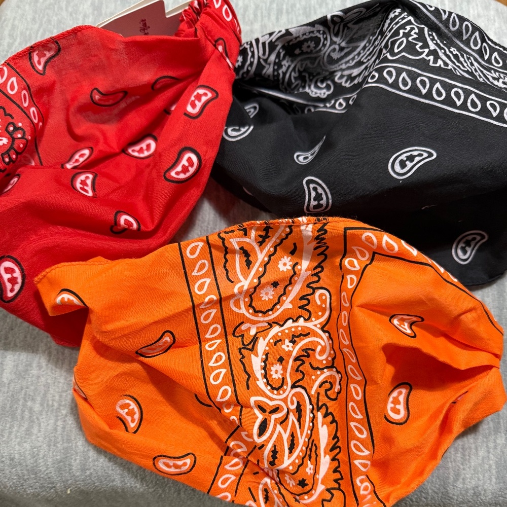 NWT 3 Cotton Doo Rags Orange, Black and Red